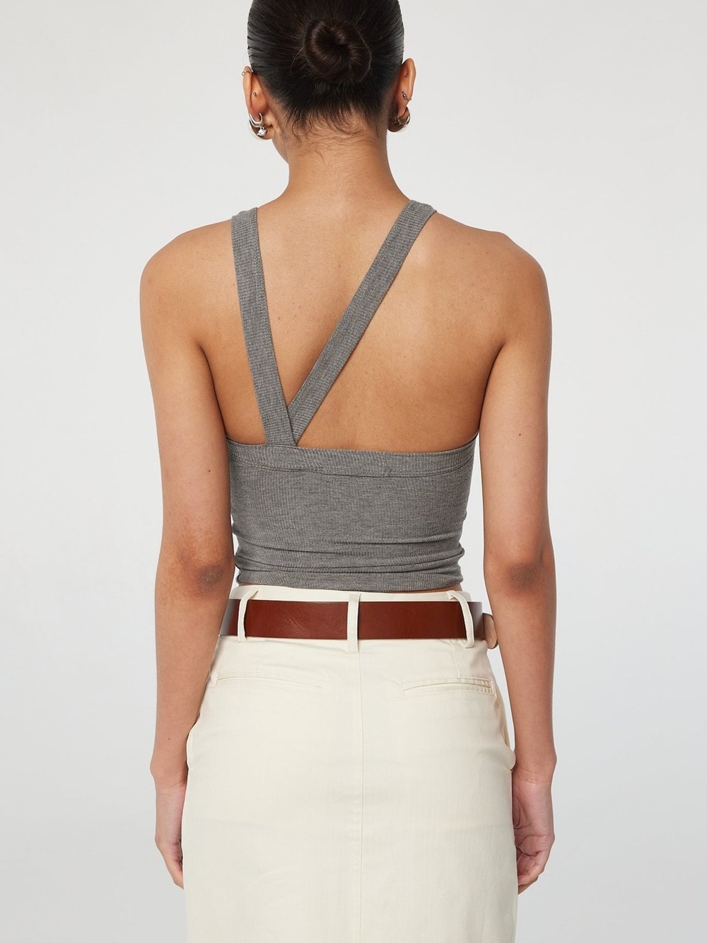 The Line By K Ximeno Grey Detailed Open Back Tank Top XS